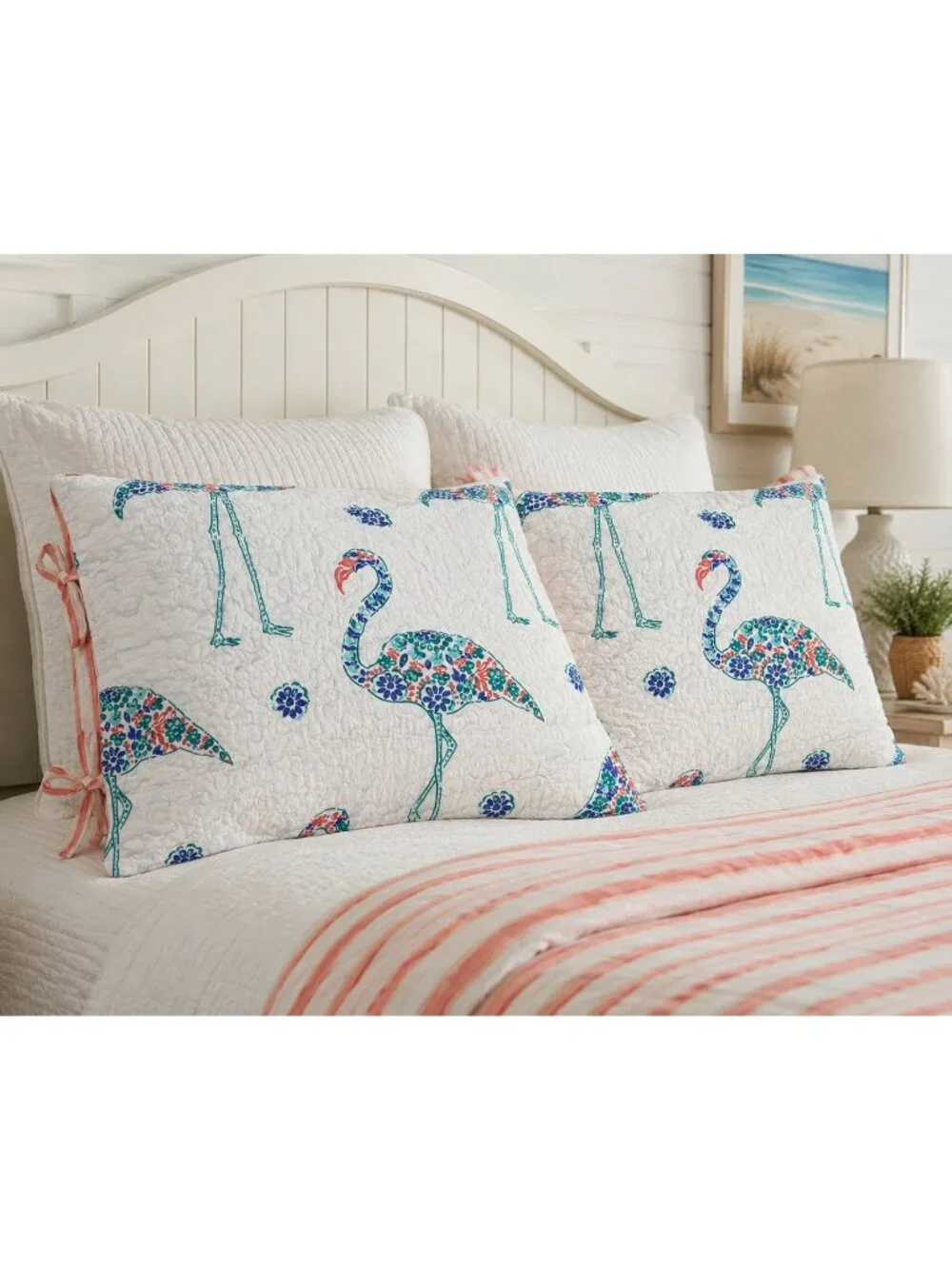 Flamingo Floral Quilted Pillow Shams Set of 2 Beall's Imports Tropical